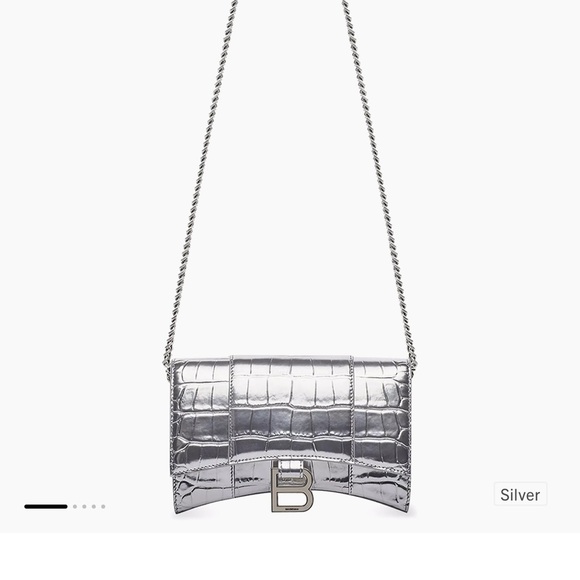 Balenciaga Silver Croc-Embossed Chain Bag - Picture 1 of 4